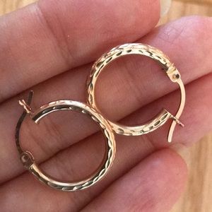 14k SOLID 2cm Rose🌹Gold Diamond Cut Hoop Earrings